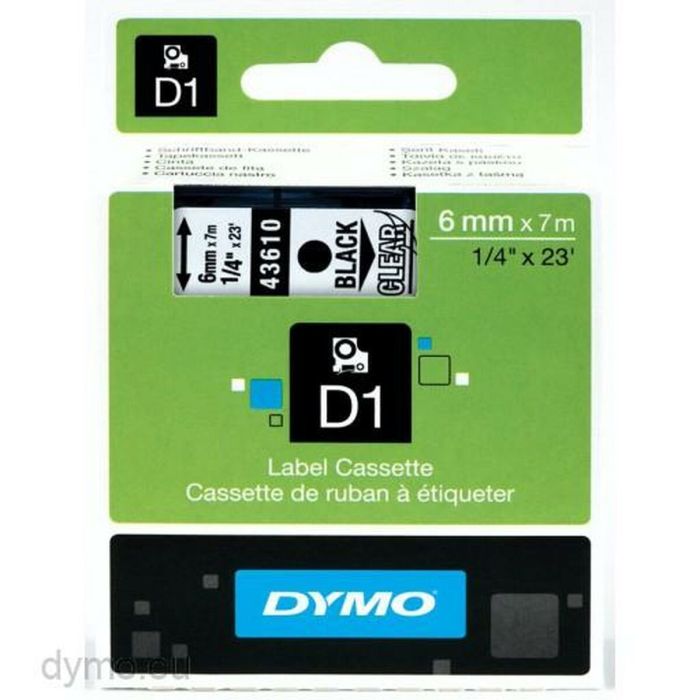 Dymo Cinta De Transferencia Termica D1 43610. Negro Sobre Transparente De 6 mmx7M. Poliester Autoadhesiva