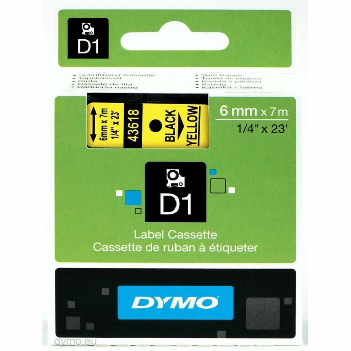 Dymo Cinta De Transferencia Termica D1 43618. Negro Sobre Amarillo De 6 mmx7M. Poliester Autoadhesiva