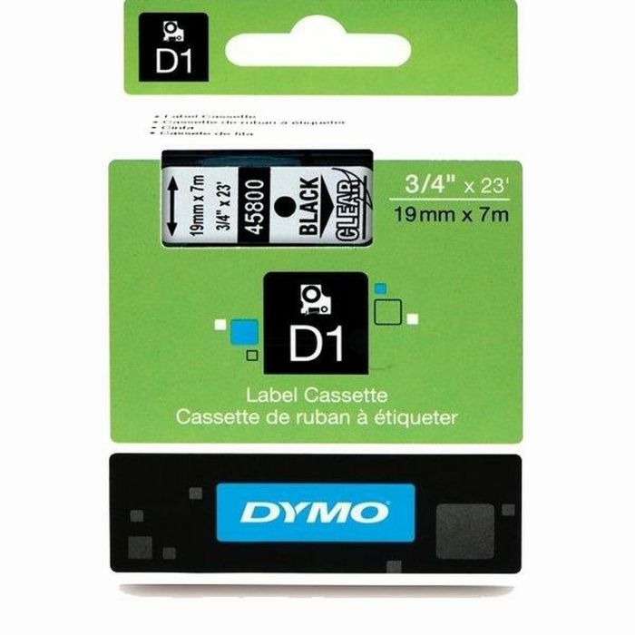 Dymo Cinta De Transferencia Térmica D1 45800. Etiquetas Estándar Negro Sobre Transparente De 19 mmx7M. Poliester Autoadhesiva. Rotuladora Labelmanager