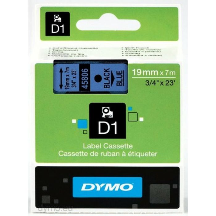 Dymo Cinta De Transferencia Térmica D1 45806. Etiquetas Estándar Negro Sobre Azul De 19 mmx7M. Poliester Autoadhesiva. Rotuladora Labelmanager