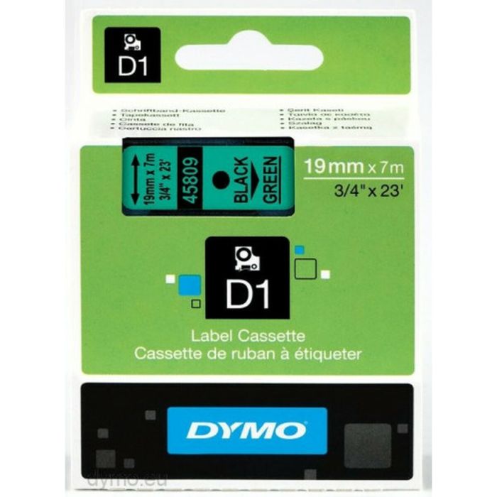 Dymo Cinta De Transferencia Termica D1 45809, Etiquetas Estándar Negro Sobre Verde De 19 mmx7M Poliester Autoadhesiva. Rotuladora Labelmanager