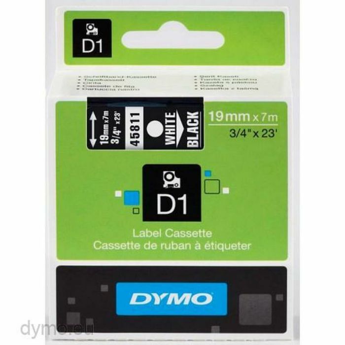 Dymo Cinta De Transferencia Térmica D1 45811. Etiquetas Estándar Blanco Sobre Negro De 19 mmx7M. Poliester Autoadhesiva. Rotuladora Labelmanager