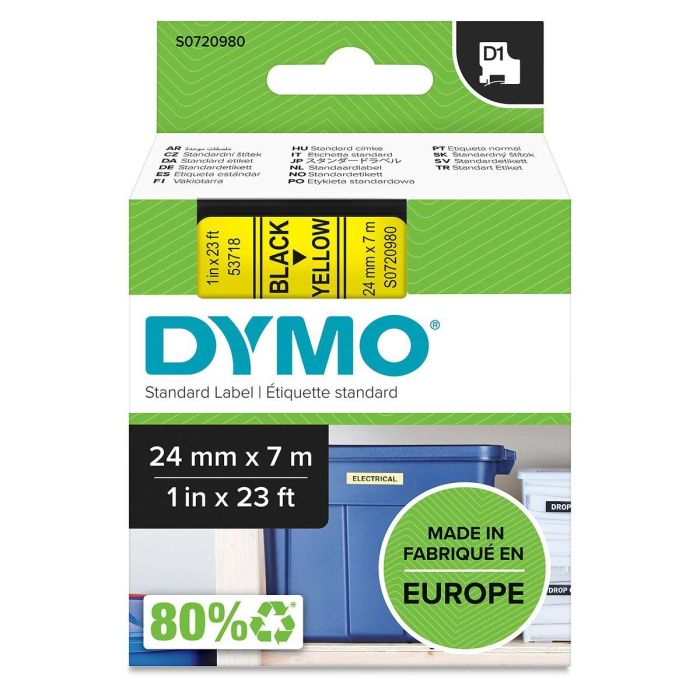 Cinta Laminada para Rotuladoras Dymo D1 53718 24 mm LabelManager™ Negro Amarillo (5 Unidades) 1