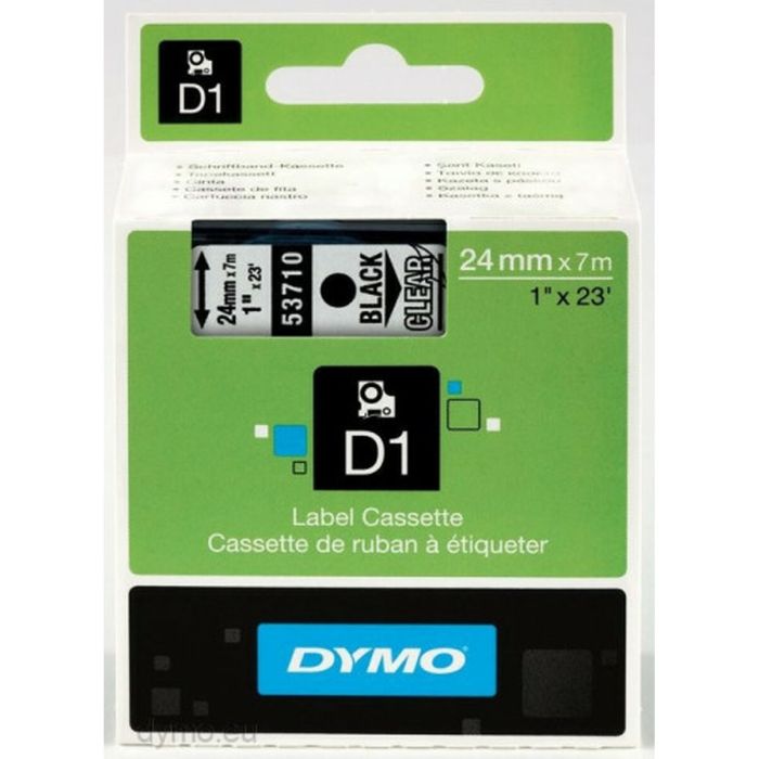 Dymo Cinta De Transferencia Termica D1 53710. Etiquetas Estándar Negro Sobre Transparente De 24 mmx7M. Poliester Autoadhesiva. Rotuladora Labelmanager