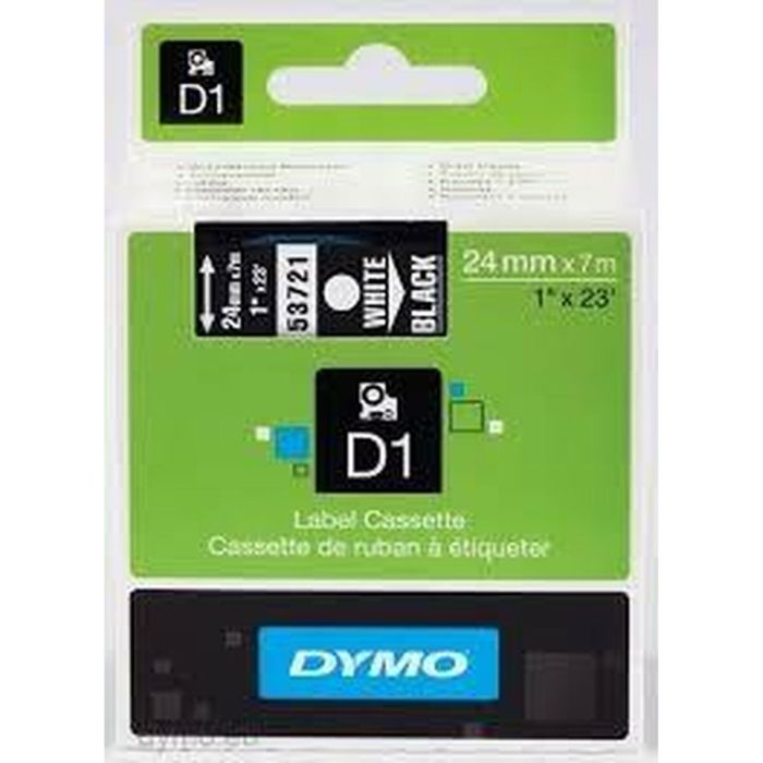 Dymo Cinta De Transferencia Termica D1 53721. Etiquetas Estándar Blanco Sobre Negro De 24 mmx7M. Poliester Autoadhesiva. Rotuladora Labelmanager