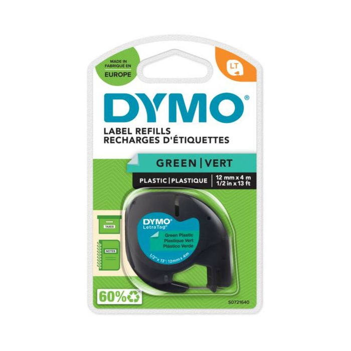 Cinta Laminada para Rotuladoras Dymo 91204 LetraTag® Negro Verde 12 mm (10 Unidades) 2