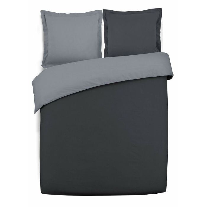 VISION Funda nórdica bicolor 100% algodón - 1 funda nórdica 240 x 260 cm + 2 fundas de almohada 65 x 65 cm - Gris / Antracita VISION Funda nórdica bicolor 100% algodón - 1 funda nórdica 240 x 260 cm + 2 fundas de almohada 65 x 65 cm - Gris / Antracita