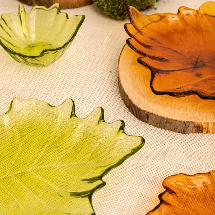 Bandeja Forma Hoja Vidrio Musgo Quid 14x14,5 cm (24 Unidades) 4 Bandeja Forma Hoja Vidrio Musgo Quid 14x14,5 cm (24 Unidades) 4