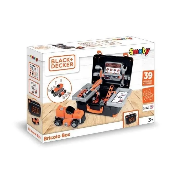 Black + Decker Caja Bricolo Box Juego de Herramientas para Niños con 3 Herramientas, Tornillos y Construcción de Vehículos 1