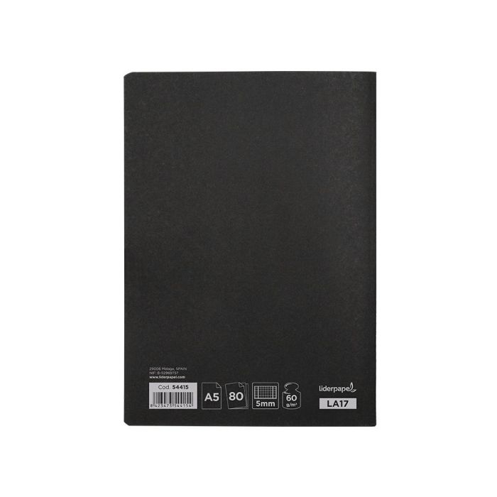 Libreta Liderpapel Tapa Negra A5 80 Hojas 60 gr-M2 Cuadro 5 mm Con Doble Margen 10 unidades 3