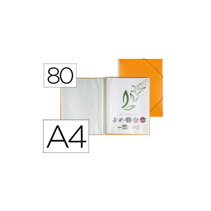 Carpeta Liderpapel Escaparate Con Espiral 80 Fundas Polipropileno Din A4 Naranja