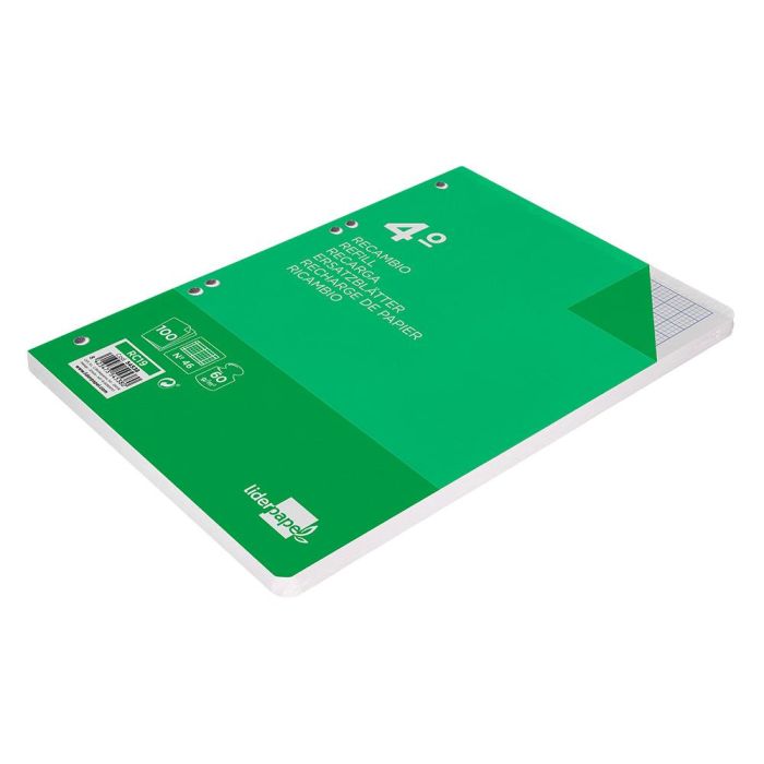 Recambio Liderpapel Cuarto 100 Hojas 60 gr-M2 Rayado Nº 46 6 Taladros 4