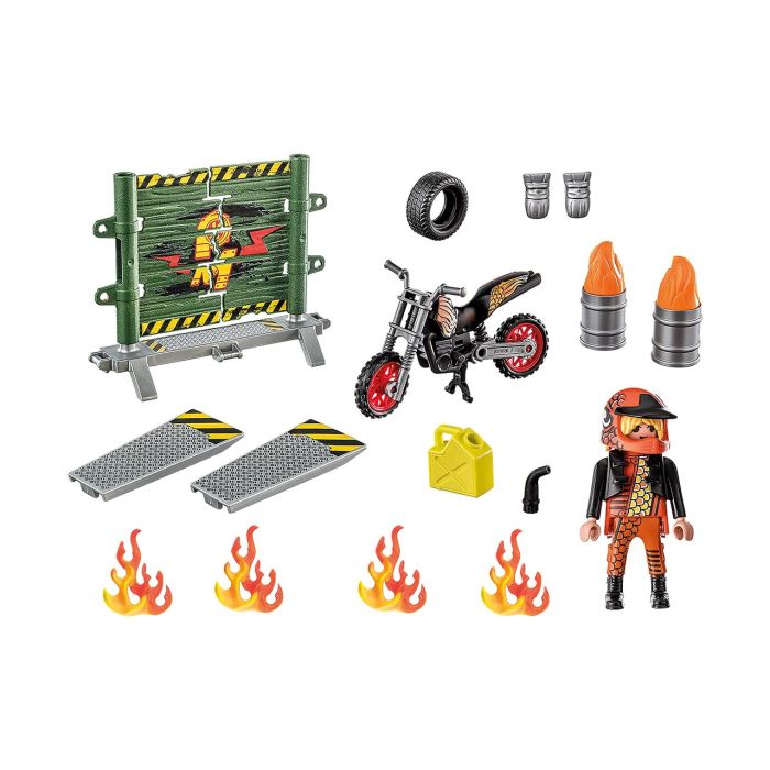 Starter Pack Moto Pared Fuego Stunt Show 71256 Playmobil 1