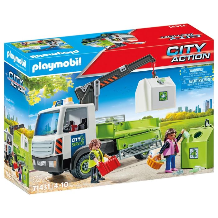 Camión grúa para reciclaje de vidrio - PLAYMOBIL - City Action - Con grúa giratoria - A partir de 4 años