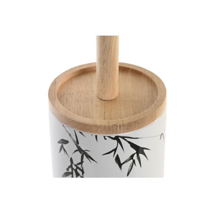 DKD Home Decor Escobillero Oriental de Baño Bicolor (Blanco y Negro) fabricado en Gres y Madera de Hevea - 10 x 38,5 x 10 cm 1