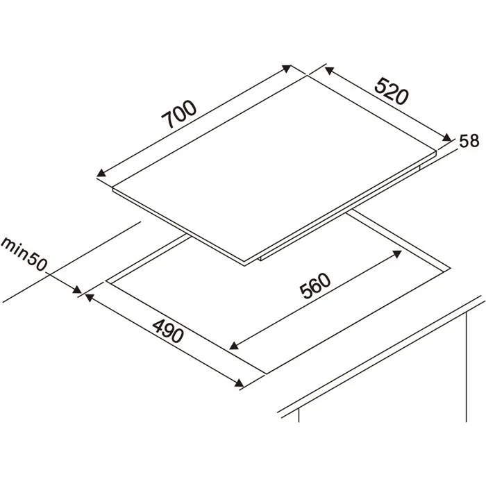 Continental Edison Placa de Inducción 70 cm, 4 Zonas de Cocción, 7200 W, Negro, Modelo CETI724Z2FLEX