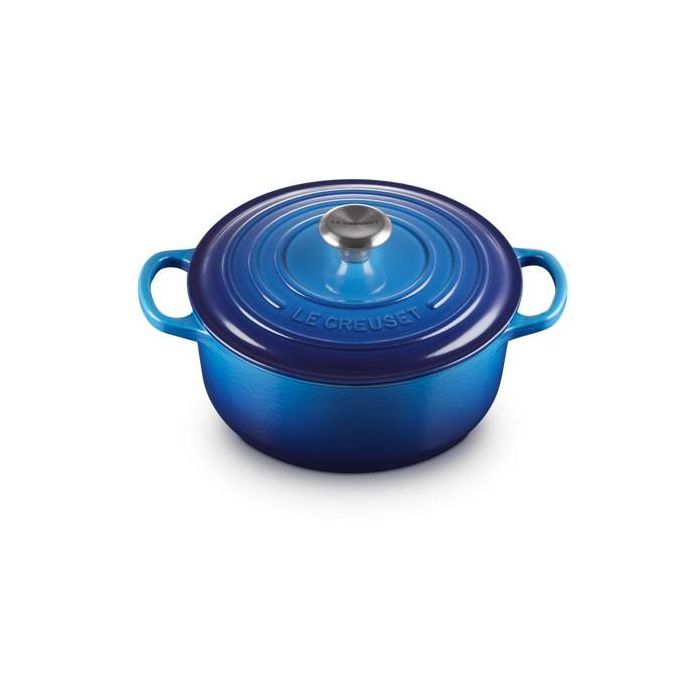 Le Creuset 21177202202430 Signature Gusseisen-Bräter mit Deckel, 20 cm, Azure 1