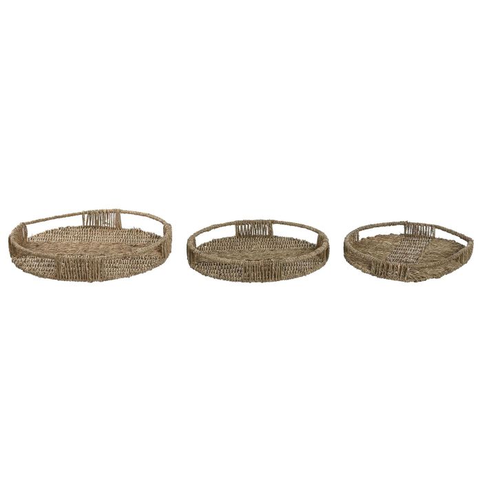 Bandeja Tropical DKD Home Decor Natural 45 x 7 x 45 cm Set de 3 (2 Unidades)