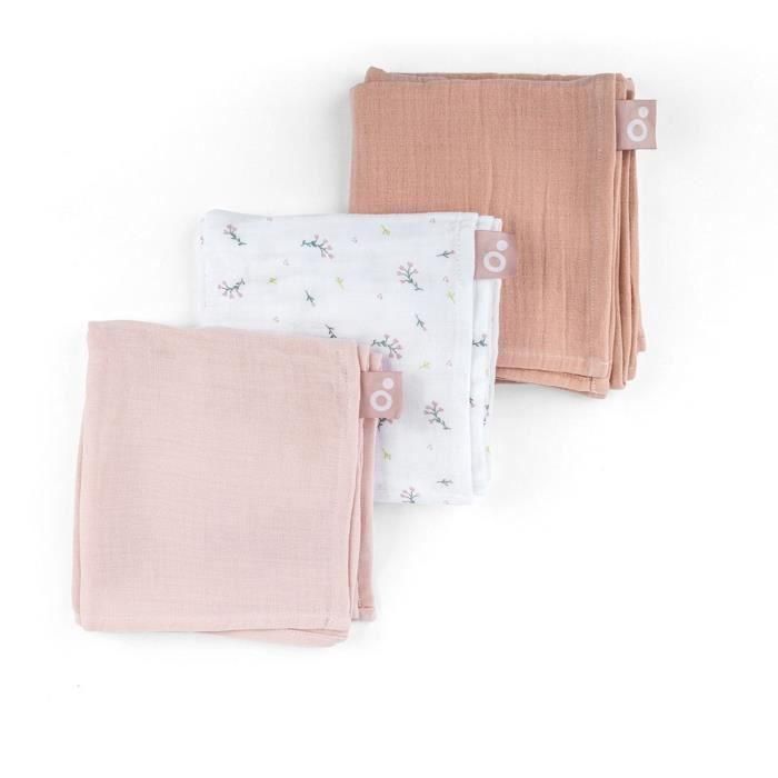 Doomoo BAB5400653010787 Pack de 3 arrullos de gasa de algodón orgánico Oeko-Tex Rosa