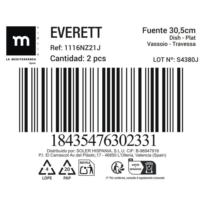 La Mediterranea Fuente Oval Everett Opal 30.5 cm (12 Unidades) 1