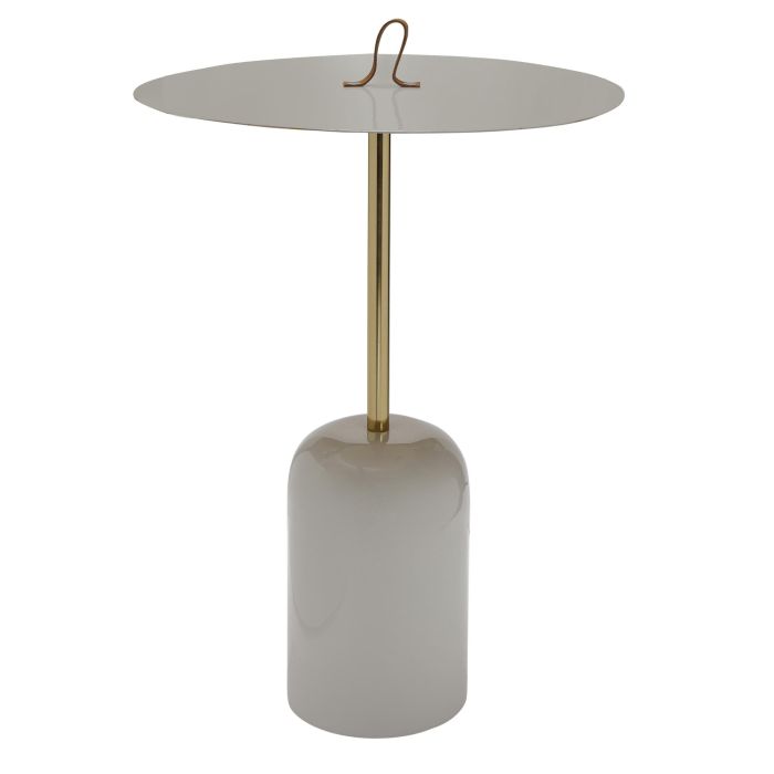 DKD Home Decor Mesita Auxiliar Urban Gris de Hierro y Cuero con Asa, Desmontable, 40x40x56 cm
