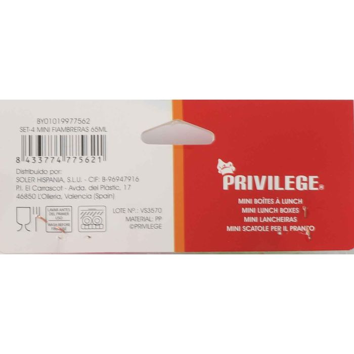 Set de 4 Mini Fiambreras 65 ml Privilege (24 Cajas) 13