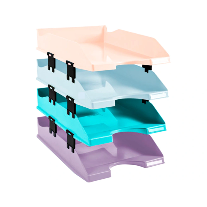 Exacompta Aquarel COMBO MIDI Set de 4 bandejas de sobremesa de plástico, documentos A4+, colores pastel surtidos, 346x225x243 mm 1