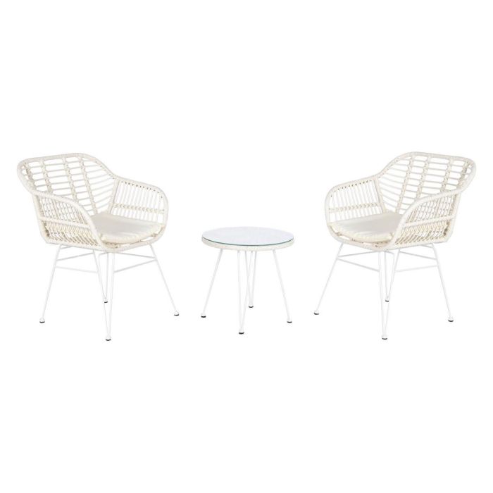 DKD Home Decor Silla de Terraza y Jardín Ratán Sintético y Hierro Galvanizado Blanco Set de 3 Desmontable con Cojines 56x57.5x82 cm DKD Home Decor Silla de Terraza y Jardín Ratán Sintético y Hierro Galvanizado Blanco Set de 3 Desmontable con Cojines 56x57.5x82 cm