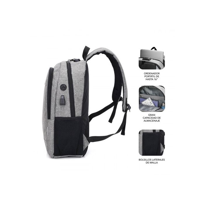 Mochila para Portátil y Tablet con Salida USB Subblim Mochila para Portátil Urban Lock Backpack 16" Grey 3