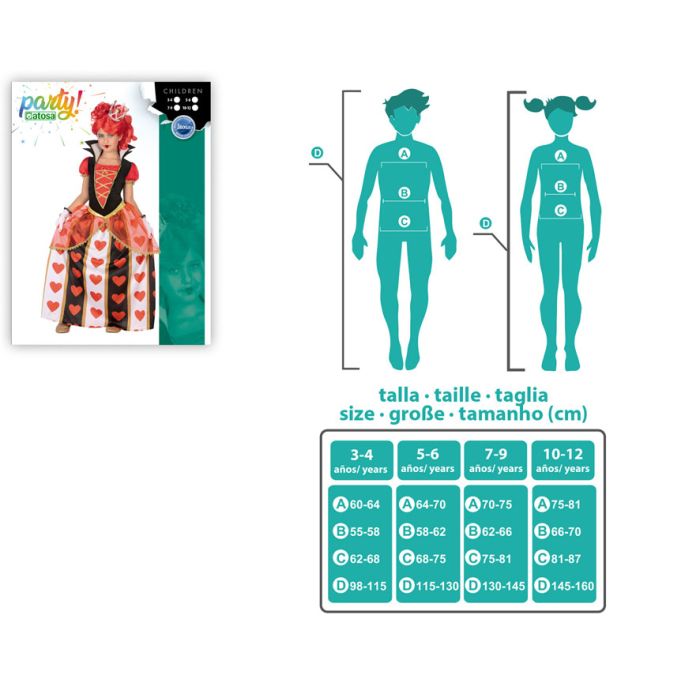 Disfraz Reina de Corazones Niña Infantil 7-9 Años Multicolor Vestido y Corona Fantasía Polyester