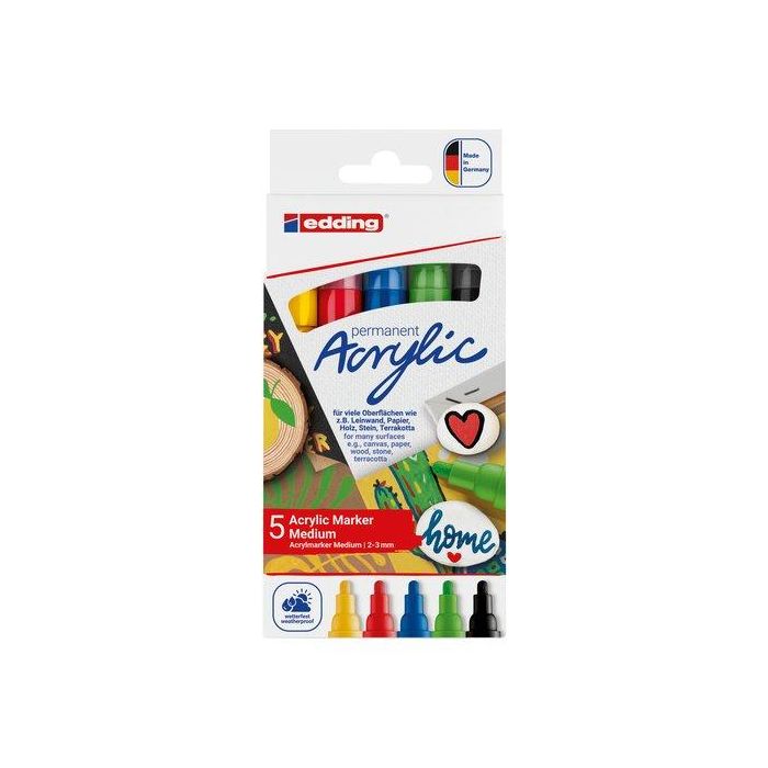 Marcador Acrylic Edding 5100 Conico (2-3 Mm) Colores Basicos Estuche De 5