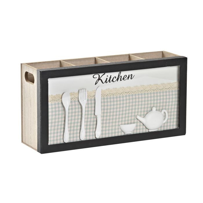 DKD Home Decor Cubertero Shabby de Madera y Cristal Verde Menta Marrón 9x15x30 cm (2 Unidades)