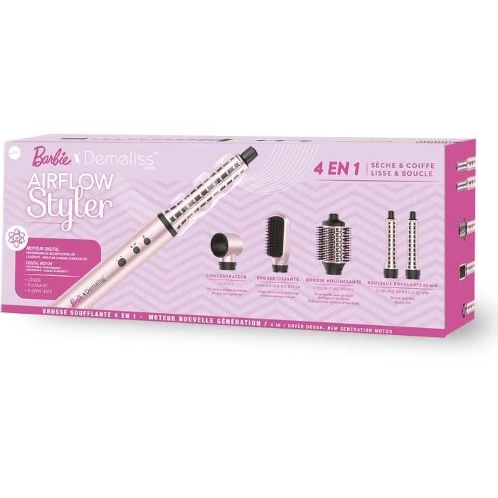 Cepillo secador - DEMELISS - Air Flow Styler Barbie Edition - 3 velocidades - Rosa 2