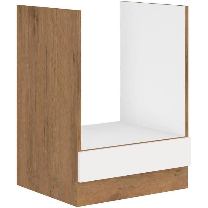 ROCK - Mueble bajo para horno - Roble Lancelot y melamina blanco brillo - 60 cm ROCK - Mueble bajo para horno - Roble Lancelot y melamina blanco brillo - 60 cm