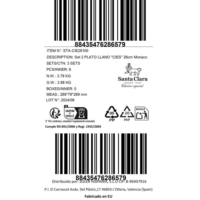 La Mediterranea Set Plato Llano Cies - 2 Piezas, Plato 26 cm (Ø26x2 cm, 136 g), Cerámica Monaco (3 Cajas)