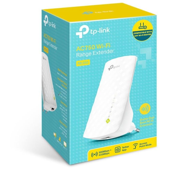 TP-Link AC750 RE200 Extensor WiFi Banda Dual 750Mbps, 3 Antenas Internas, Puerto Ethernet 3