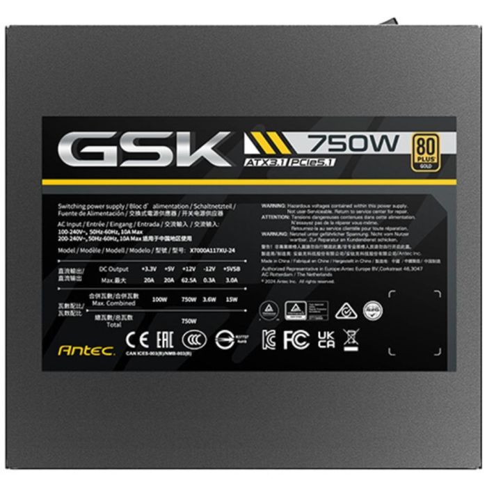 Antec GSK ATX3.1 750W 80 PLUS Gold unidad de fuente de alimentación 20+4 pin ATX ATX Negro 3 Antec GSK ATX3.1 750W 80 PLUS Gold unidad de fuente de alimentación 20+4 pin ATX ATX Negro 3