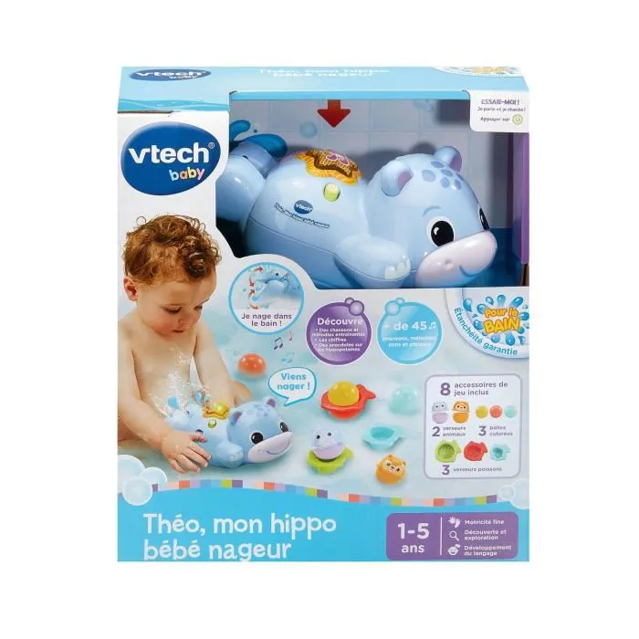 Vtech VTE3417765747052 Theo, Mi Bebé Nadador Hipopótamo - Idioma francés 1