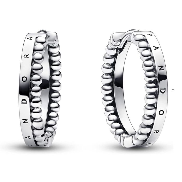 Pendientes Mujer Pandora SIGNATURE LOGO & BEADS HOOP Plata de ley 925