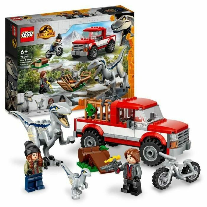 LEGO 76946 Jurassic World Raptors Capture Beta y Blue, vehículos construibles y minifiguras guardianas