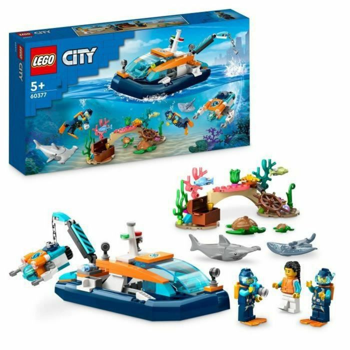 LEGO CITY 60377 El bote de exploración submarina, juguete con figuras de animales marinos