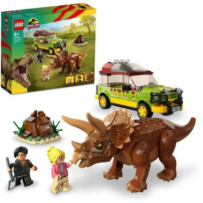 LEGO Jurassic Park 76959 Coche de juguete con figura de dinosaurio en busca del Triceratops