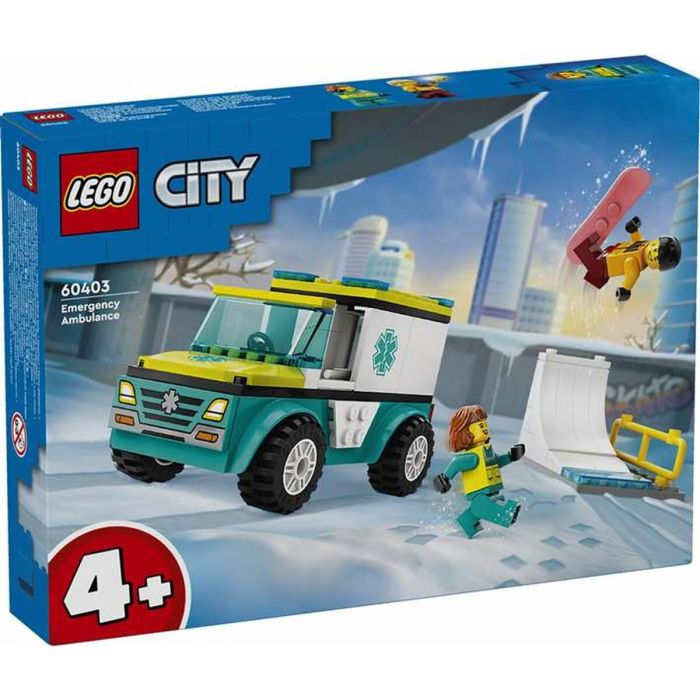 Juego de construccion ambulancia de emergencias y chico con snowboard lego city