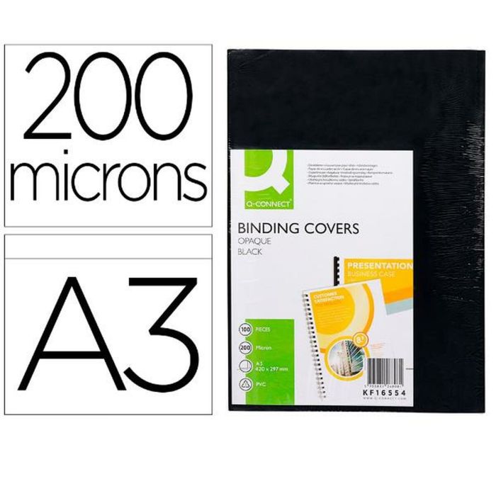 Tapa De Encuadernacion Q-Connect Pvc Din A3 Opaca Negra 200 Mc Caja De 100 Unidades