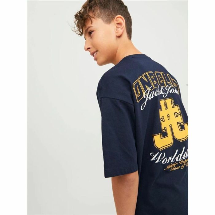 Camiseta de Manga Corta Infantil Jack & Jones Jorcole Back Print Azul marino 4