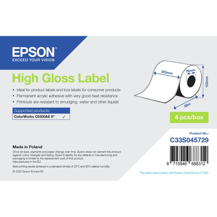 Etiquetas para Impresora Epson C33S045729 Blanco Brillante Ø 76,2 mm (1 unidad) (18 Unidades)