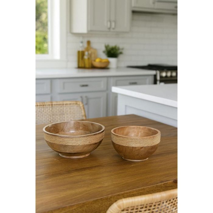 DKD Home Decor Centro de Mesa Cottage Marrón Set de 2 Indianrope de Madera de Mango y Cuerda, Acabado Natural, 25x10x25 cm 3