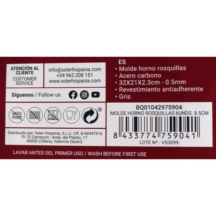 Molde para horno de rosquillas 6 unidades 8.5 cm Quttin (12 Unidades) 12 Molde para horno de rosquillas 6 unidades 8.5 cm Quttin (12 Unidades) 12