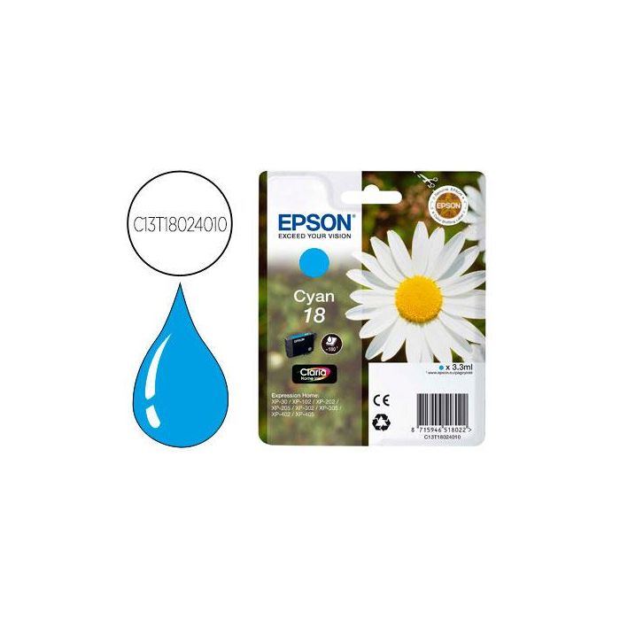 Ink-Jet Epson 18 Cyan Expression Home Xp-102 Xp-205 Xp-305 Xp-405 Capacidad 180 Pag