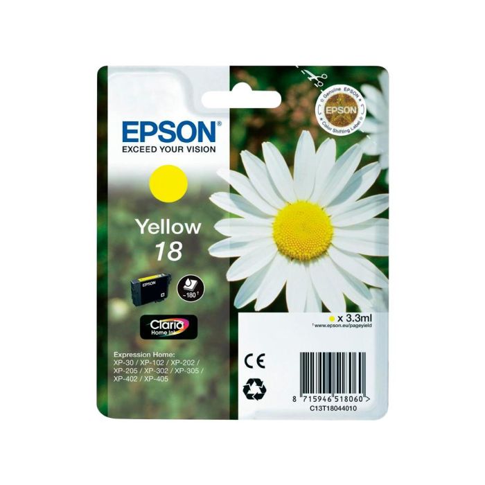 Ink-Jet Epson 18 Amarillo Expression Home Xp-102 Xp-205 Xp-305 Xp-405 Capaciidad 180 Pag 1